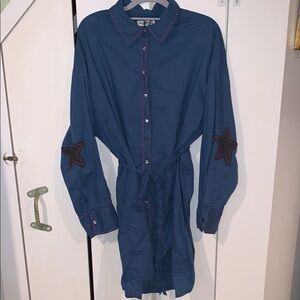 Natural Life Blue Button-Up Dress with Star Patches